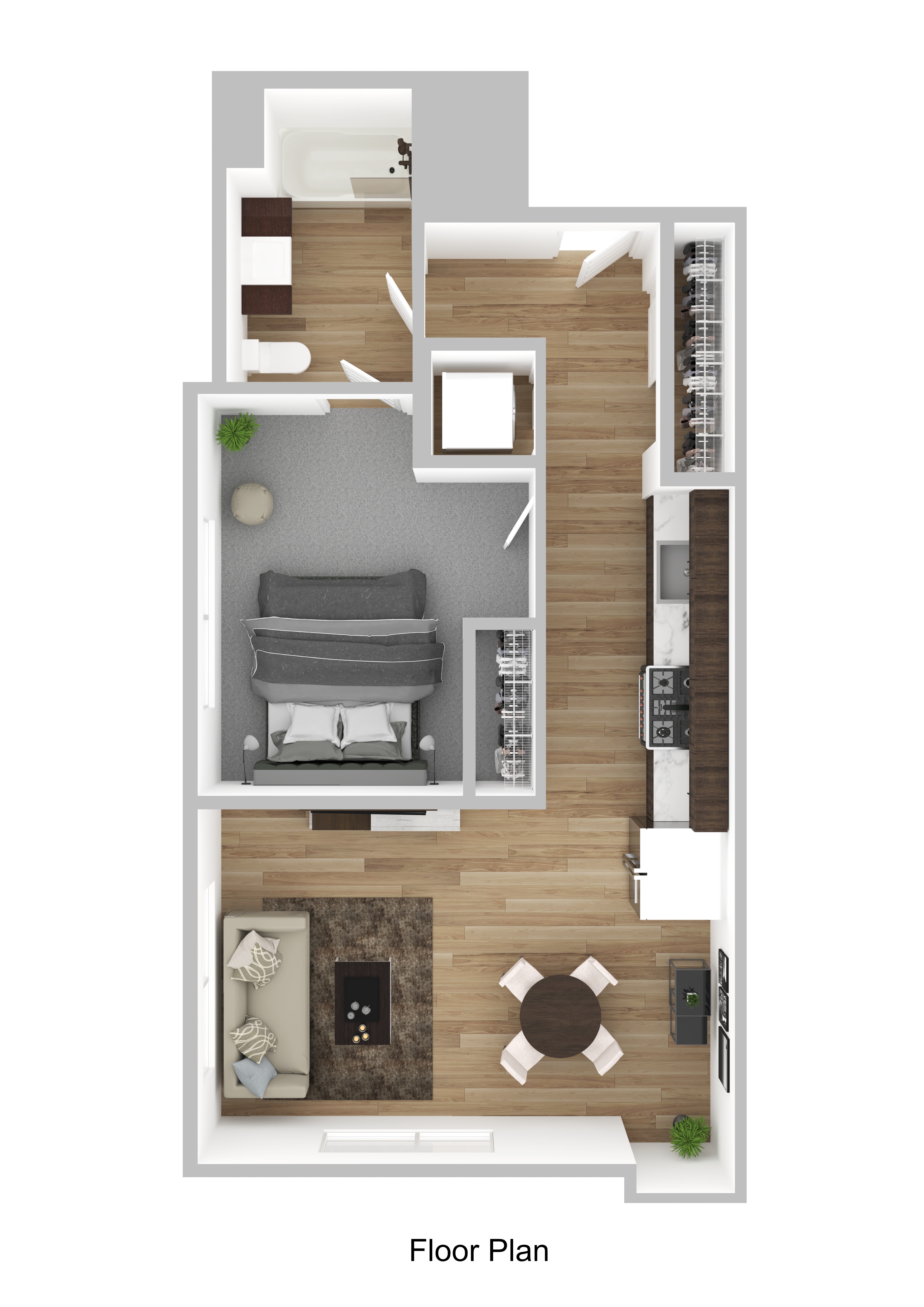 Floor plan for 1 bed, 1 bath, 657 sqft